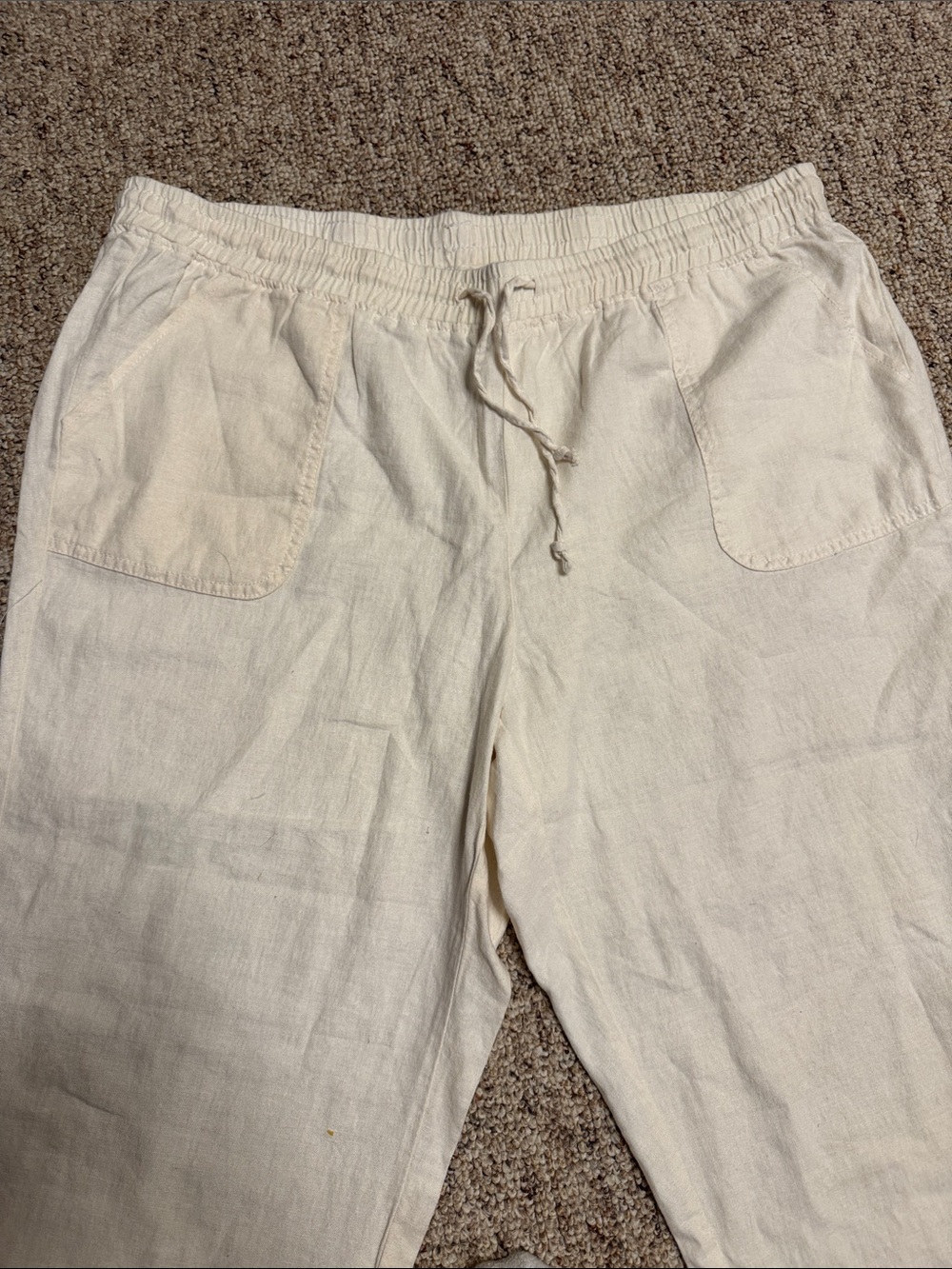 Women's Straight-Leg Drawstring Linen Pants - Cream - Picture 2 of 4